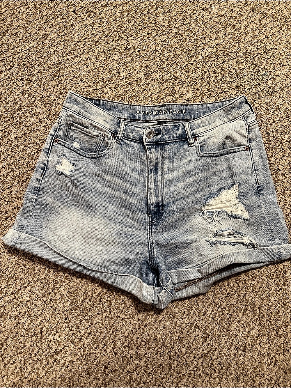 American Eagle Women's Distressed Denim Jean Shorts in Blue Size 14